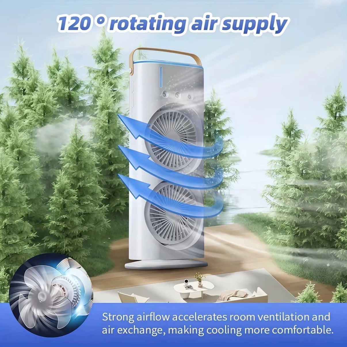 Ventilatore raffreddatore d'aria domestico usb ricaricabile 3000mah ventilatore portatile condizionatore d'aria doppia testa