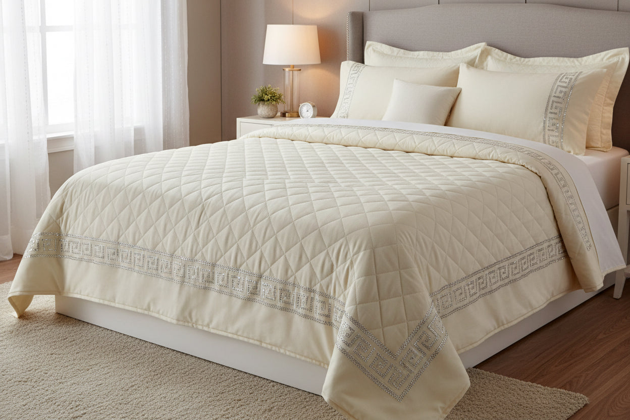 Trapuntino matrimoniale con greca laminata matrimoniale 260x260 cm