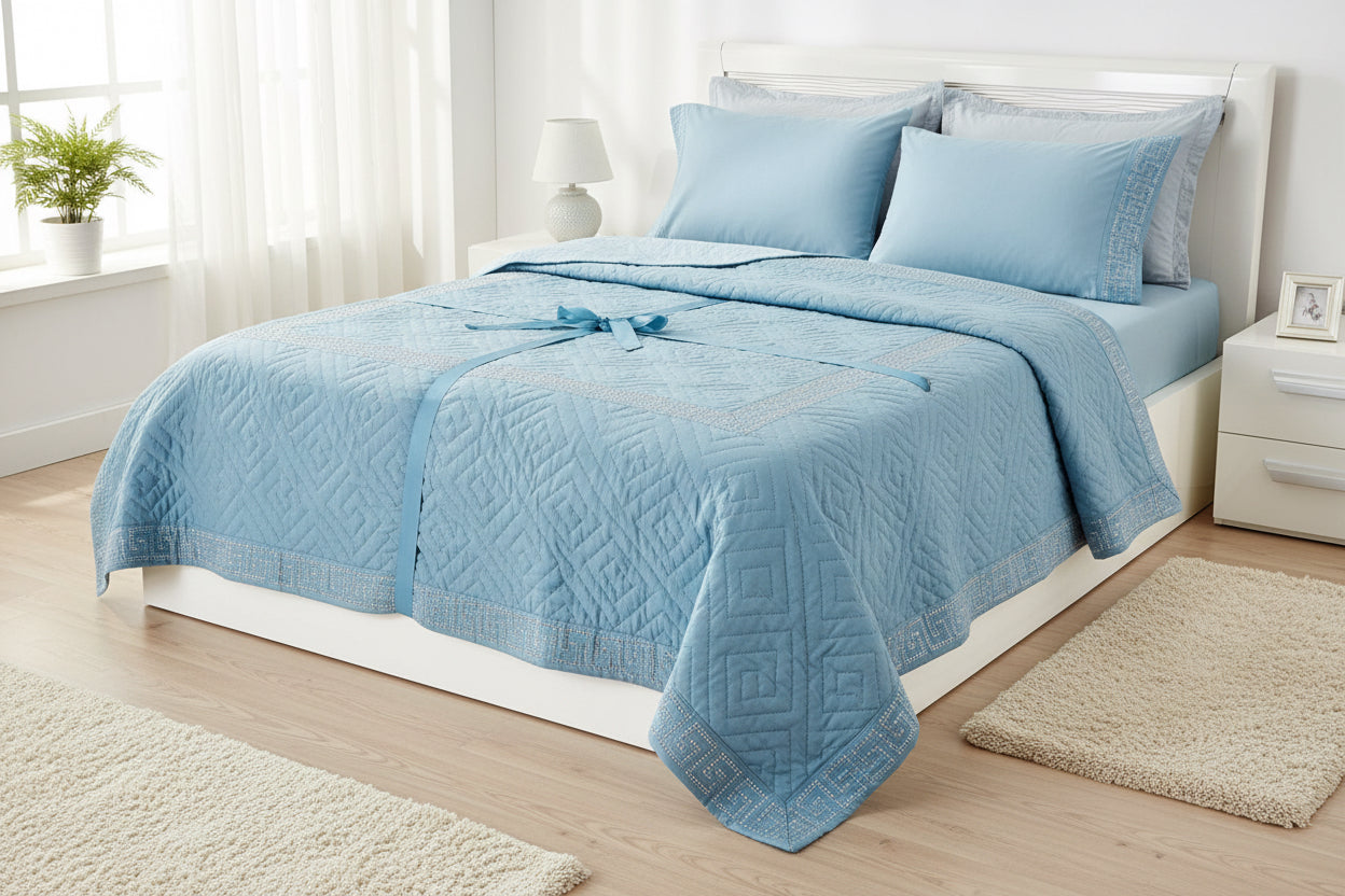 Trapuntino matrimoniale con greca laminata matrimoniale 260x260 cm