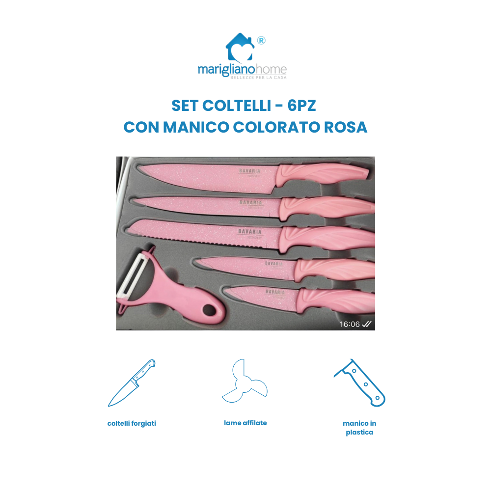 SET COLTELLI 6PZ CON MANICO COLORATO ROSA