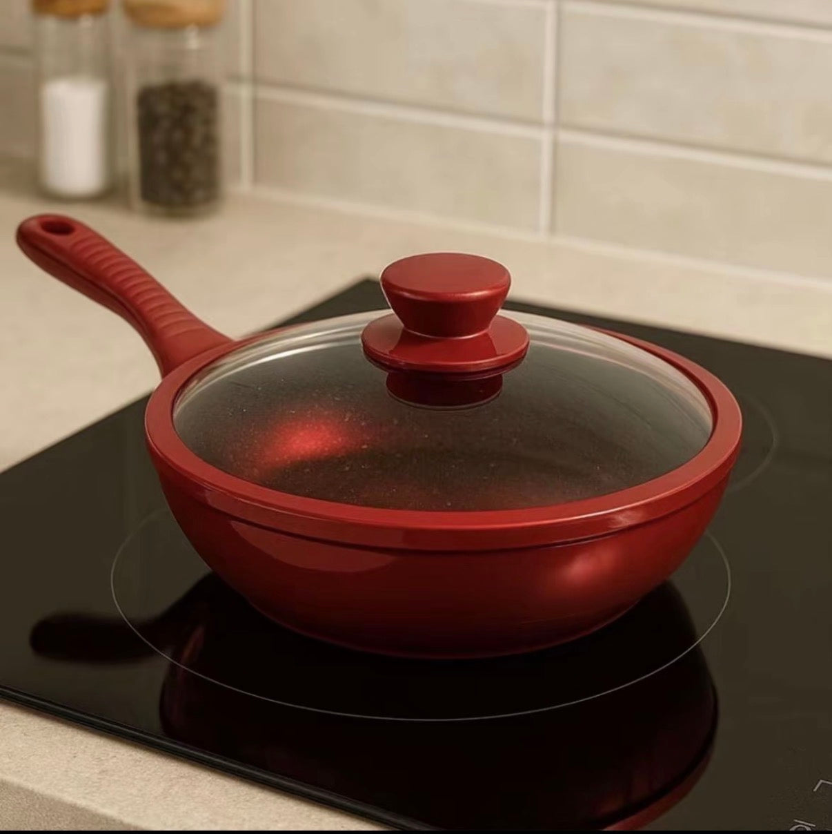 Tris padelle con coperchi in vetro Rosse 20 24 28 cm