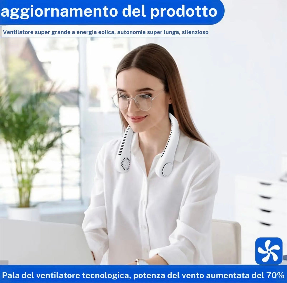Ventilatore da collo portatile, ventilatore senza pale a mani libere, 3 velocità, ventilatore personale indossabile alimentato a batteria, ventilatore ricaricabile via USB per uso interno ed esterno, regali di compleanno per uomini, donne, mamma e papà