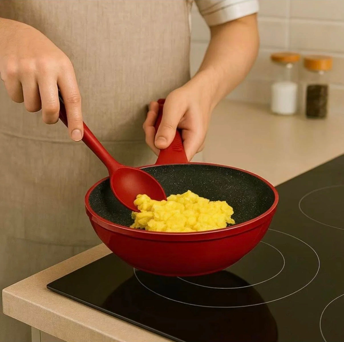 Tris padelle con coperchi in vetro Rosse 20 24 28 cm