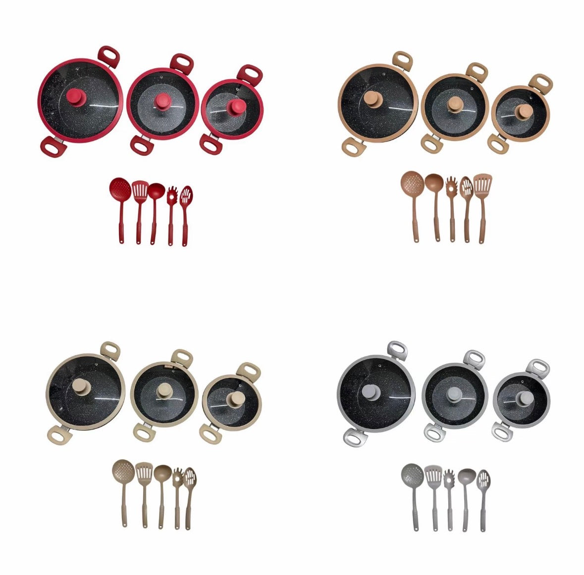 Tris Tegami Con Coperchi In Vetro e 5 Mestoli