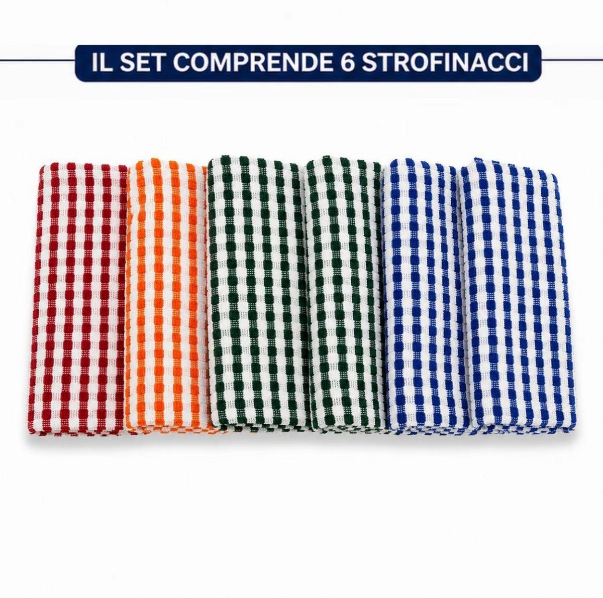 Set 6 Strofinacci da Cucina in Cotone Assorbenti Multicolore Resistenti Lavabili