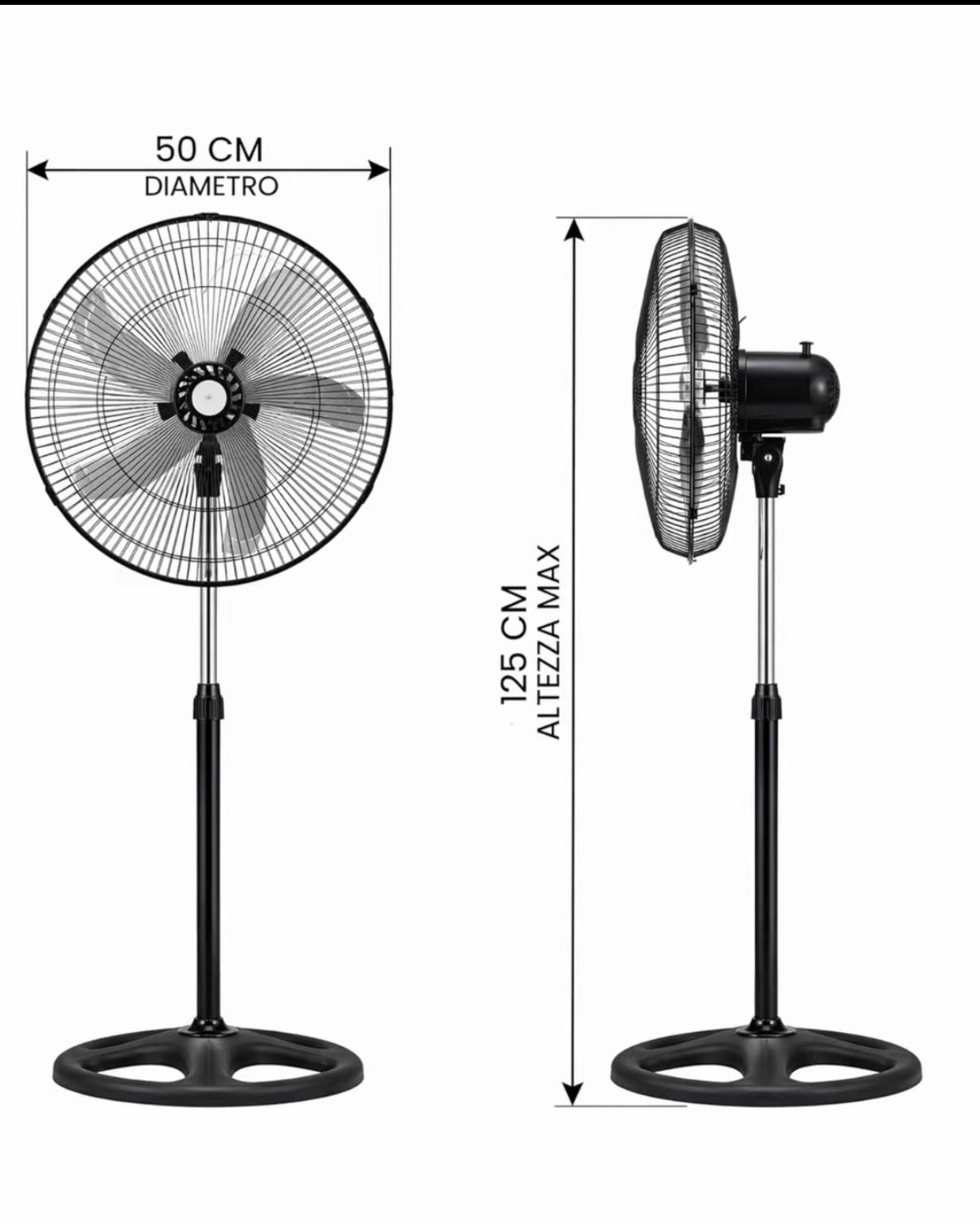 Ventilatore 3 in 1 A Piantana Parete e Tavolo con Pale in Acciaio Utilizzabile a Piantana Indipendente Muro e Parete Tavolo da Appoggio Flusso d'Aria Potente 3 Velocità Selezionabili Silenzioso