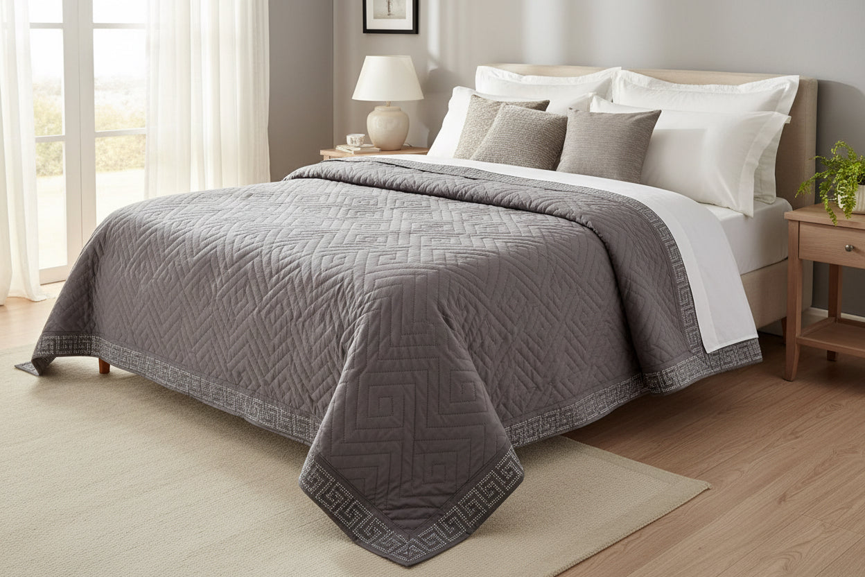 Trapuntino matrimoniale con greca laminata matrimoniale 260x260 cm