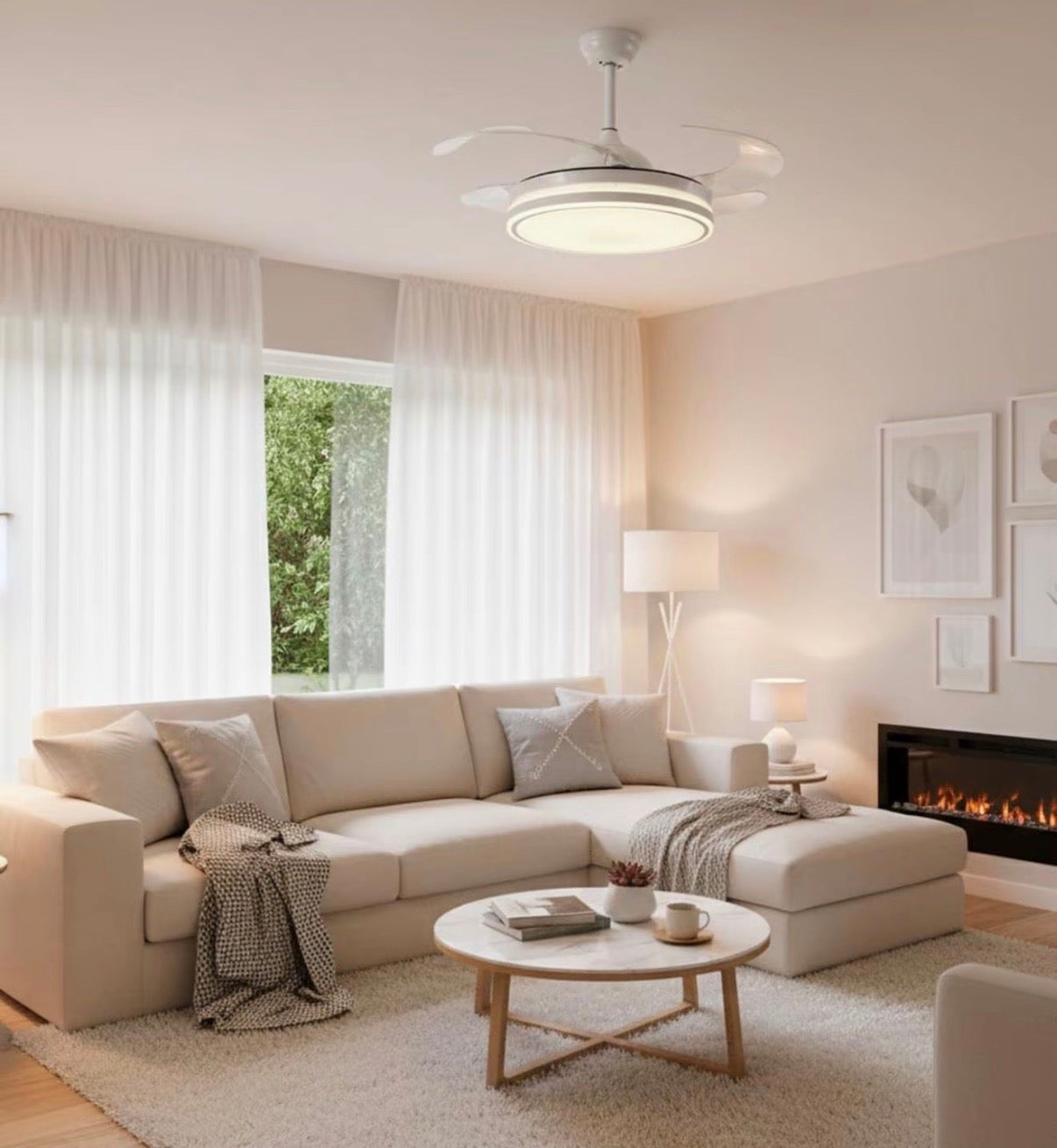 Ventilatore da Soffitto con Luce LED Dimmerabile e Telecomando – 48" a Pale Retrattili, Silenzioso, Plafoniera Moderna per Interni