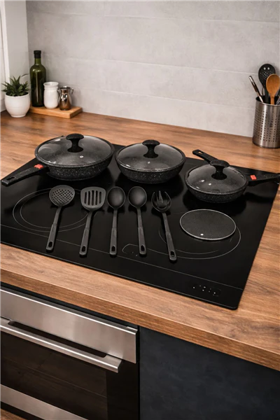 BAVARIA SET PADELLE 12PZ GRIGIO ADATTO AD INDUZIONE MANICI ESTRAIBILI