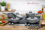 BAVARIA SET PADELLE 13PZ GRIGIO 20/24/28/32CM CON COPERCHI IN VETRO E MESTOLI (Copia)