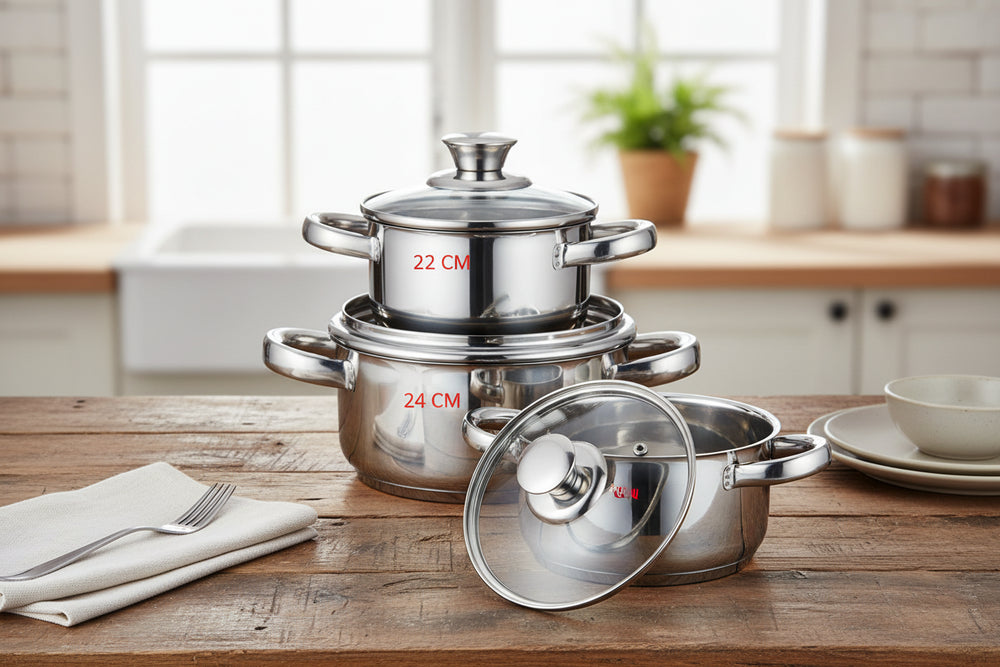BAVARIA SET PENTOLE INOX 22/24/26 CM INDUZIONE E SU TUTTI TIPI DI COTTURA