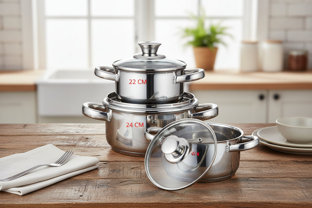 BAVARIA SET PENTOLE INOX 22/24/28 CM INDUZIONE E SU TUTTI TIPI DI COTTURA