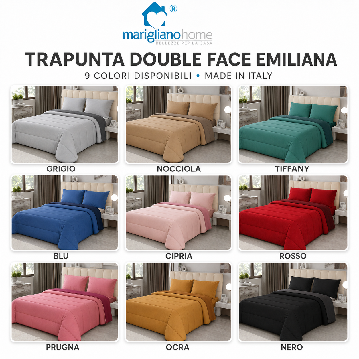 Trapunta Double Face Emiliana Matrimoniale 300 g – Calda, Morbida e Trapuntata, Disponibile in 9 Colori