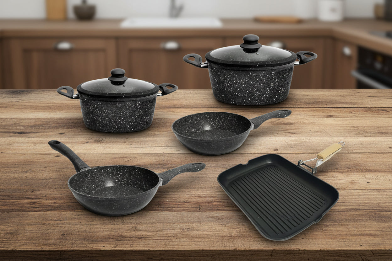 BAVARIA BATTERIA 7PZ NERA INDUZIONE ADATTA SU TUTTI PIANI DI COTTURA