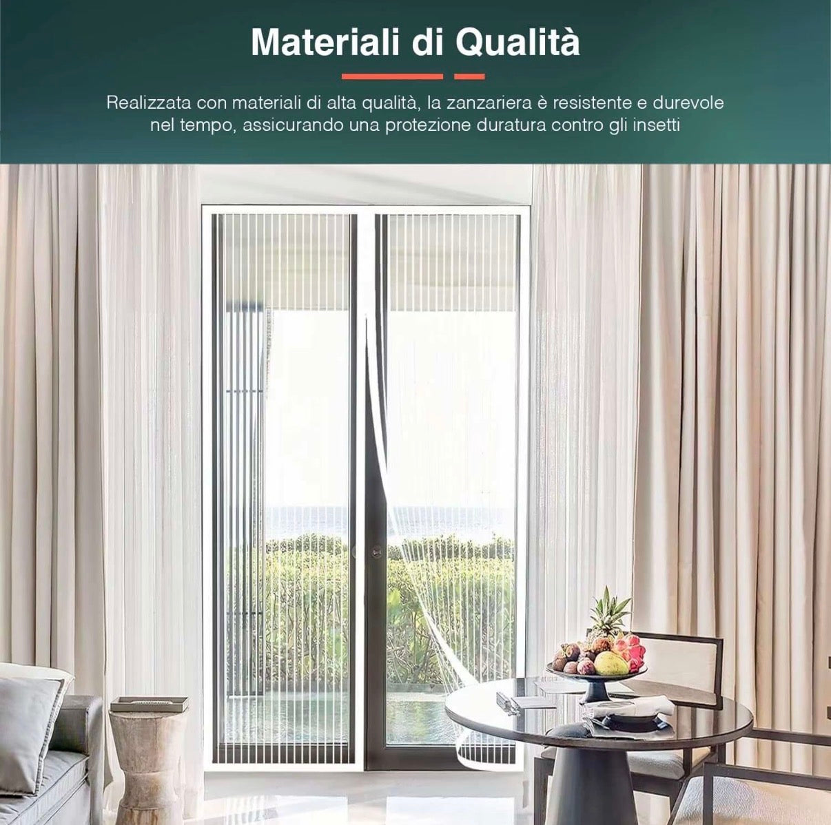 Zanzariera con Chiusura Magnetica 240x140 cm per Porte, Balconi e Terrazzi