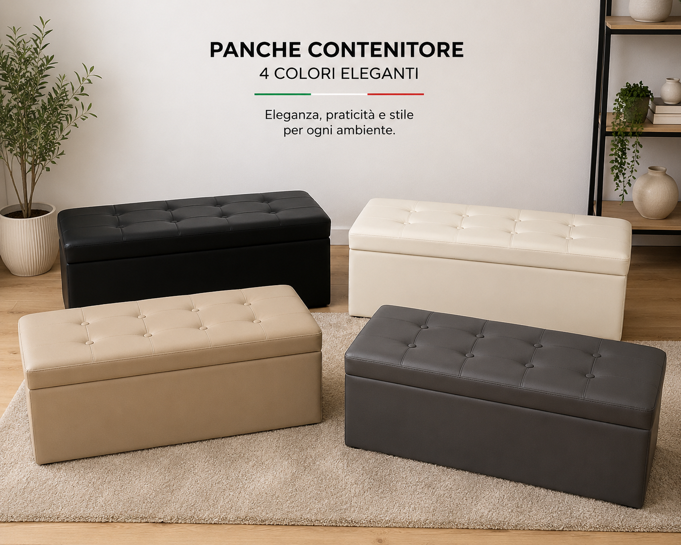 Panca Contenitore 76x38x38 cm con Bottoni – Cassapanca Salvaspazio in Ecopelle