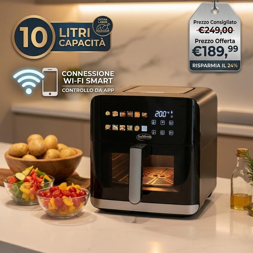 Bavaria Friggitrice ad Aria 10 Litri XXL con Cestello Antiaderente Tecnologia ad Aria Calda Cottura Uniforme e Sana Design Moderno e Elegante