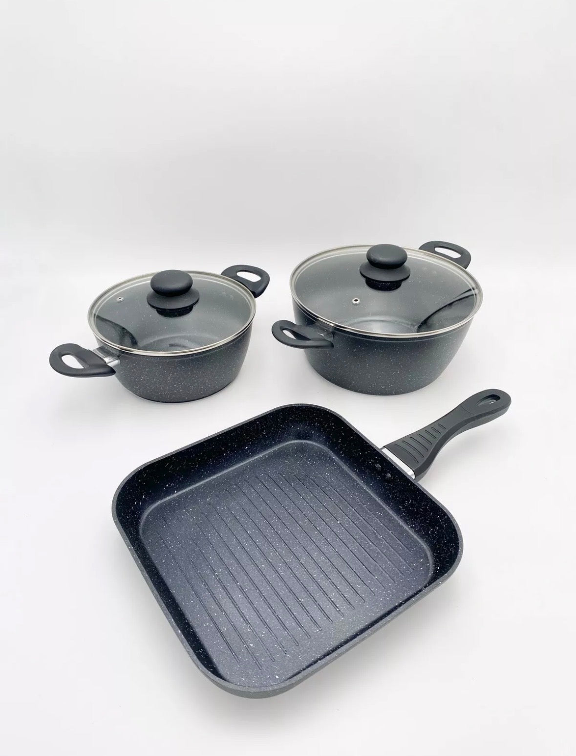 Batteria DG Bavaria 14 Pezzi Antiaderente Pietra Con Coperchi E Mestoli