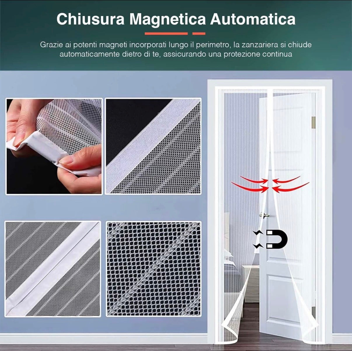 Zanzariera con Chiusura Magnetica 240x140 cm per Porte, Balconi e Terrazzi