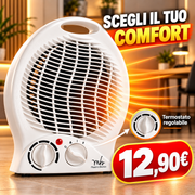 Termoventilatore elettrico Heatify 2000W, stufetta portatile con termostato regolabile e 2 livelli di potenza