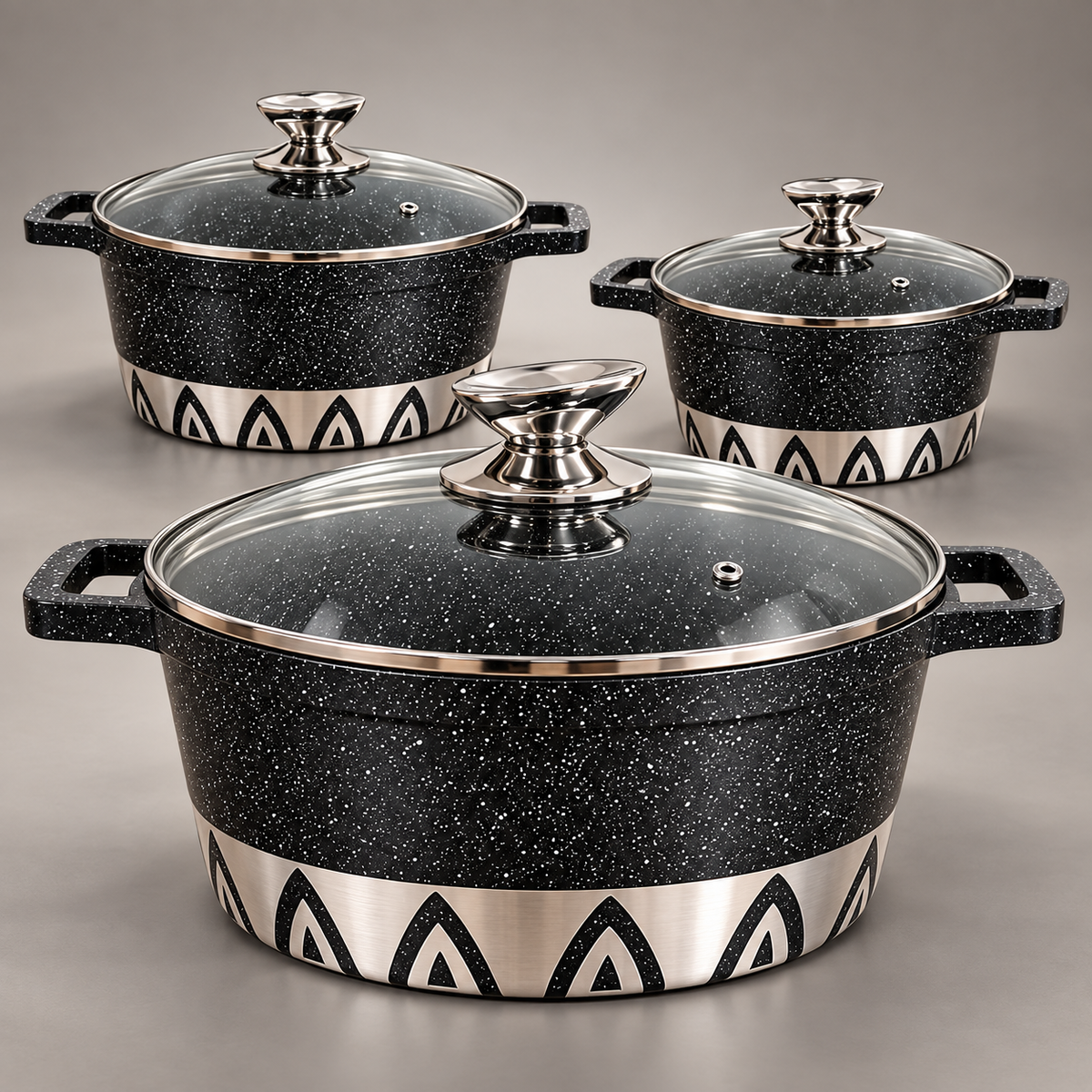 Set 3 Casseruole Bavaria Inca Deluxe 20/24/28 cm con Coperchi in Vetro – Antiaderenti, per Tutti i Piani di Cottura, Inclusa Induzione