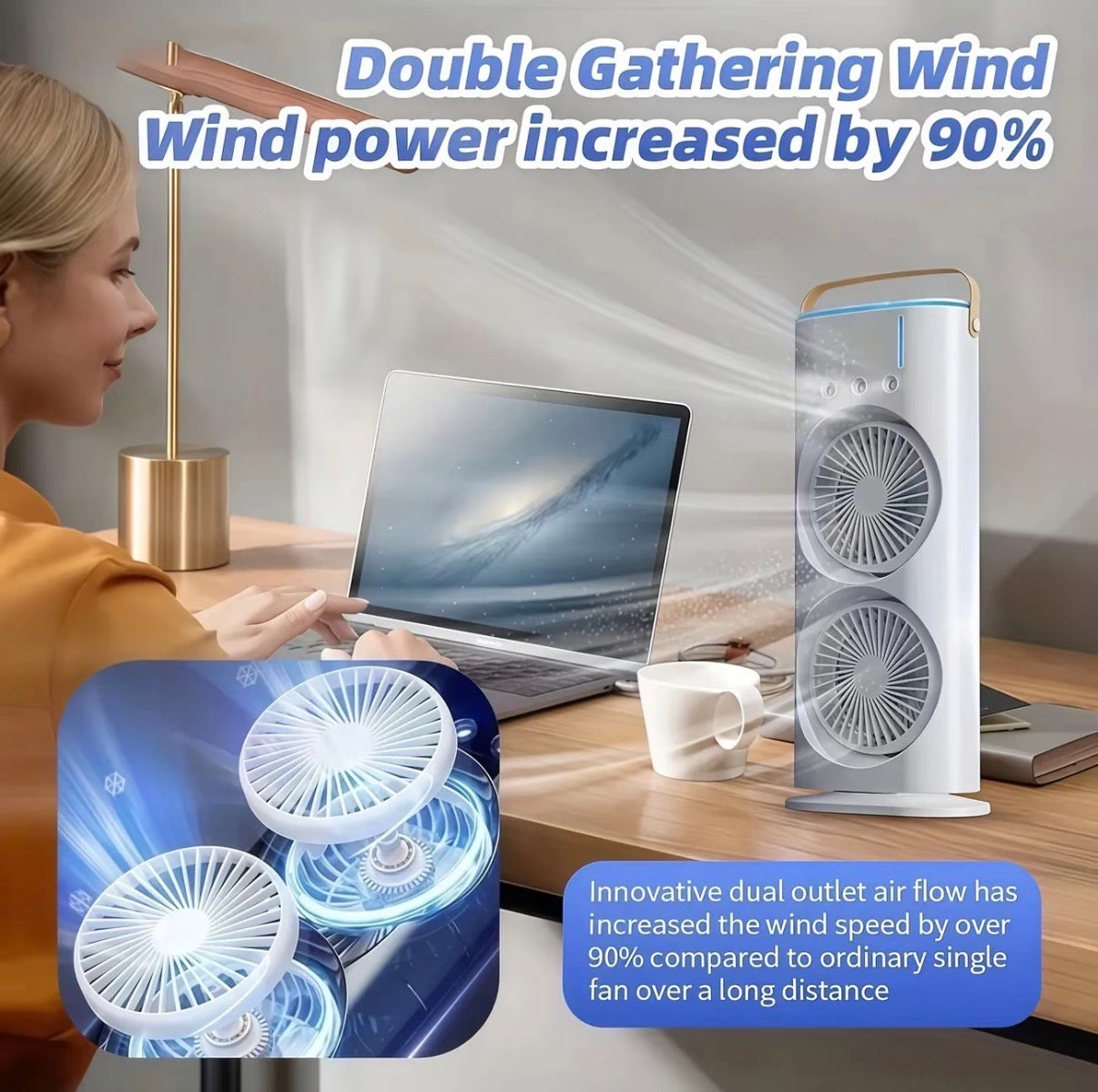 Ventilatore raffreddatore d'aria domestico usb ricaricabile 3000mah ventilatore portatile condizionatore d'aria doppia testa