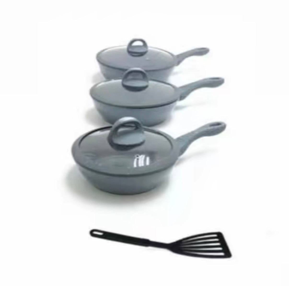 Tris di Padelle Con Coperchi in Vetro Grigio (20) - (24) - (28) cm