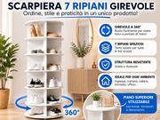 Scarpiera Rotante 7 Ripiani 360° Mobile Porta Scarpe Salvaspazio Bianco, Design Moderno