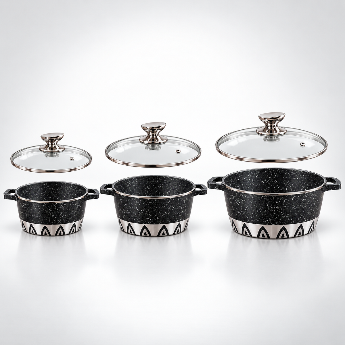 Set 3 Casseruole Bavaria Inca Deluxe 20/24/28 cm con Coperchi in Vetro – Antiaderenti, per Tutti i Piani di Cottura, Inclusa Induzione