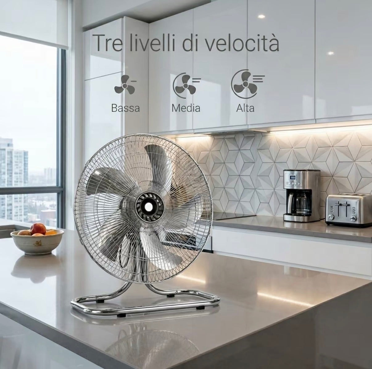 Ventilatore 3 in 1 A Piantana Parete e Tavolo con Pale in Acciaio Utilizzabile a Piantana Indipendente Muro e Parete Tavolo da Appoggio Flusso d'Aria Potente 3 Velocità Selezionabili Silenzioso