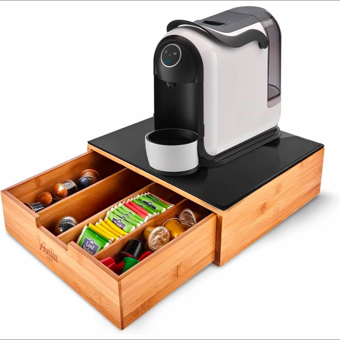 Cassetto Porta Capsule Cialde In Bambù Con
Ripiano In Vetro