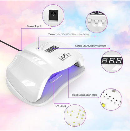 54W UV LED Nail Lamp for UV Gel Professional Nail Lamp for Manicure and Pedicure Oven