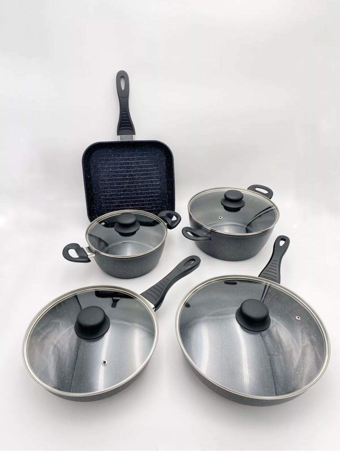 Batteria DG Bavaria 14 Pezzi Antiaderente Pietra Con Coperchi E Mestoli