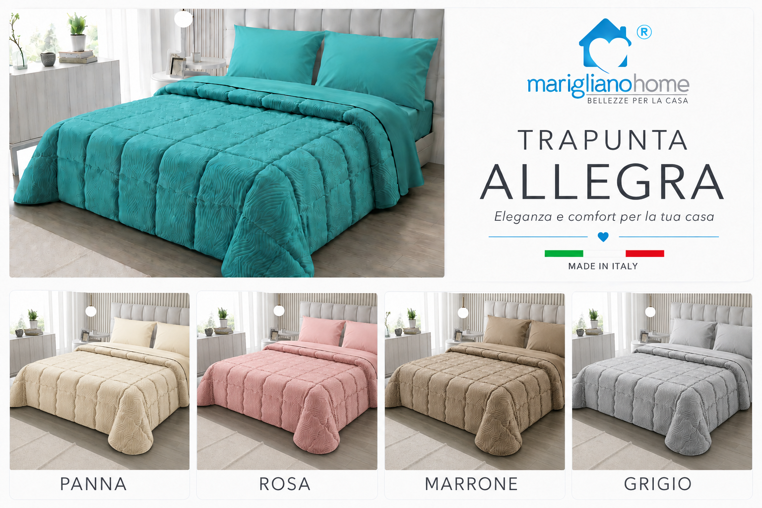 Trapunta Allegra Matrimoniale in Velluto Made in Italy 🇮🇹   Calda, Morbida ed Elegante, Disponibile in 4 Colori
