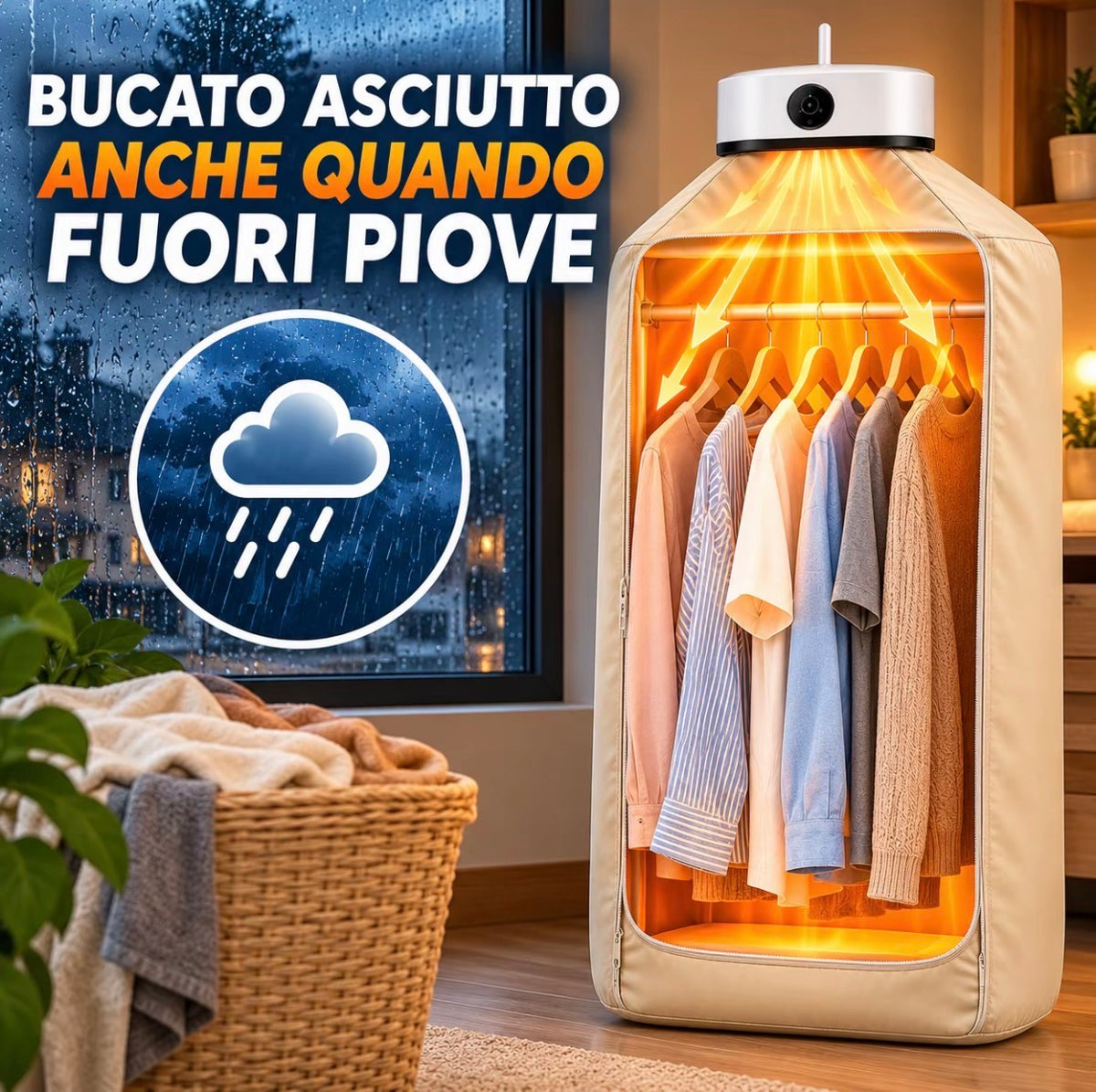 Asciugatrice Portatile per Vestiti, Asciugabiancheria Elettrica Compatta ad Aria Calda, Armadio Asciugatore per Capi Appesi, Asciugatura Rapida, Pieghevole e Salvaspazio per Casa, Viaggio e Camper