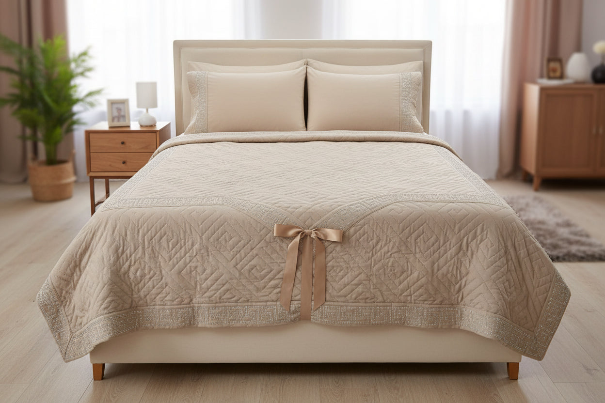 Trapuntino matrimoniale con greca laminata matrimoniale 260x260 cm