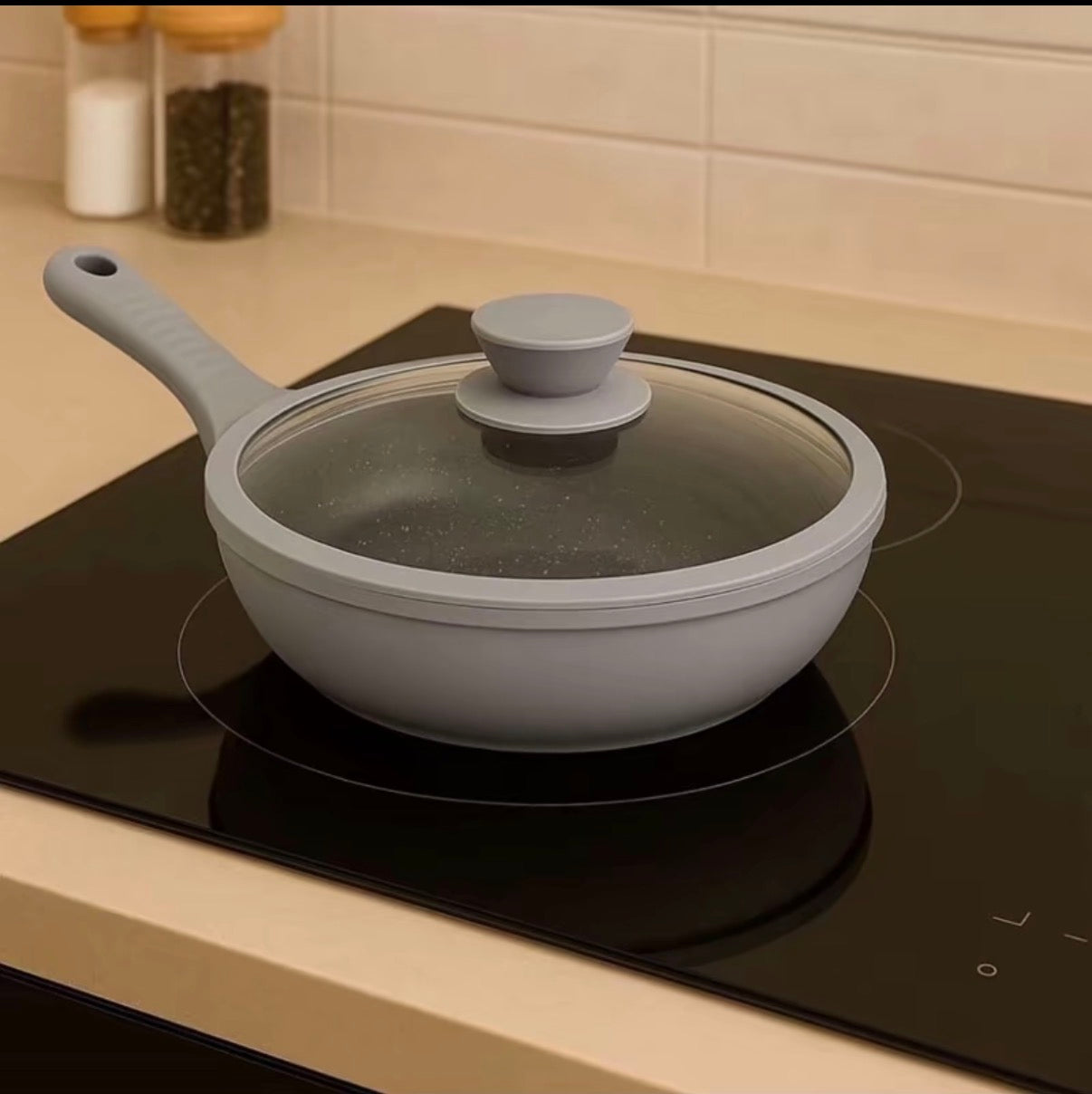 Tris di Padelle Con Coperchi in Vetro Grigio (20) - (24) - (28) cm