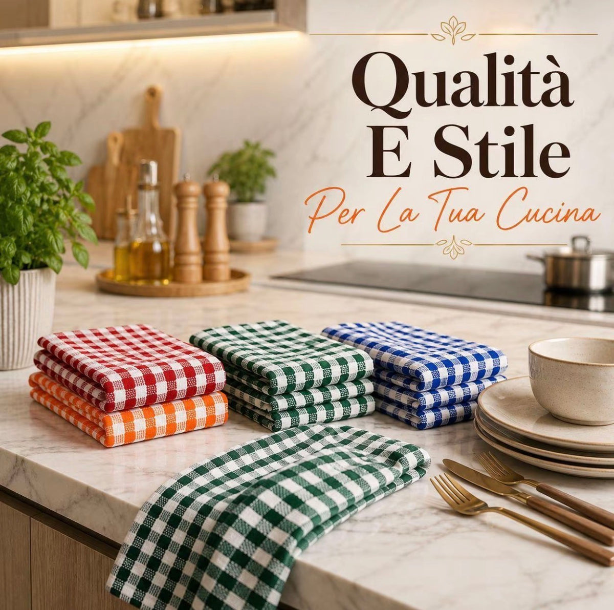 Set 6 Strofinacci da Cucina in Cotone Assorbenti Multicolore Resistenti Lavabili