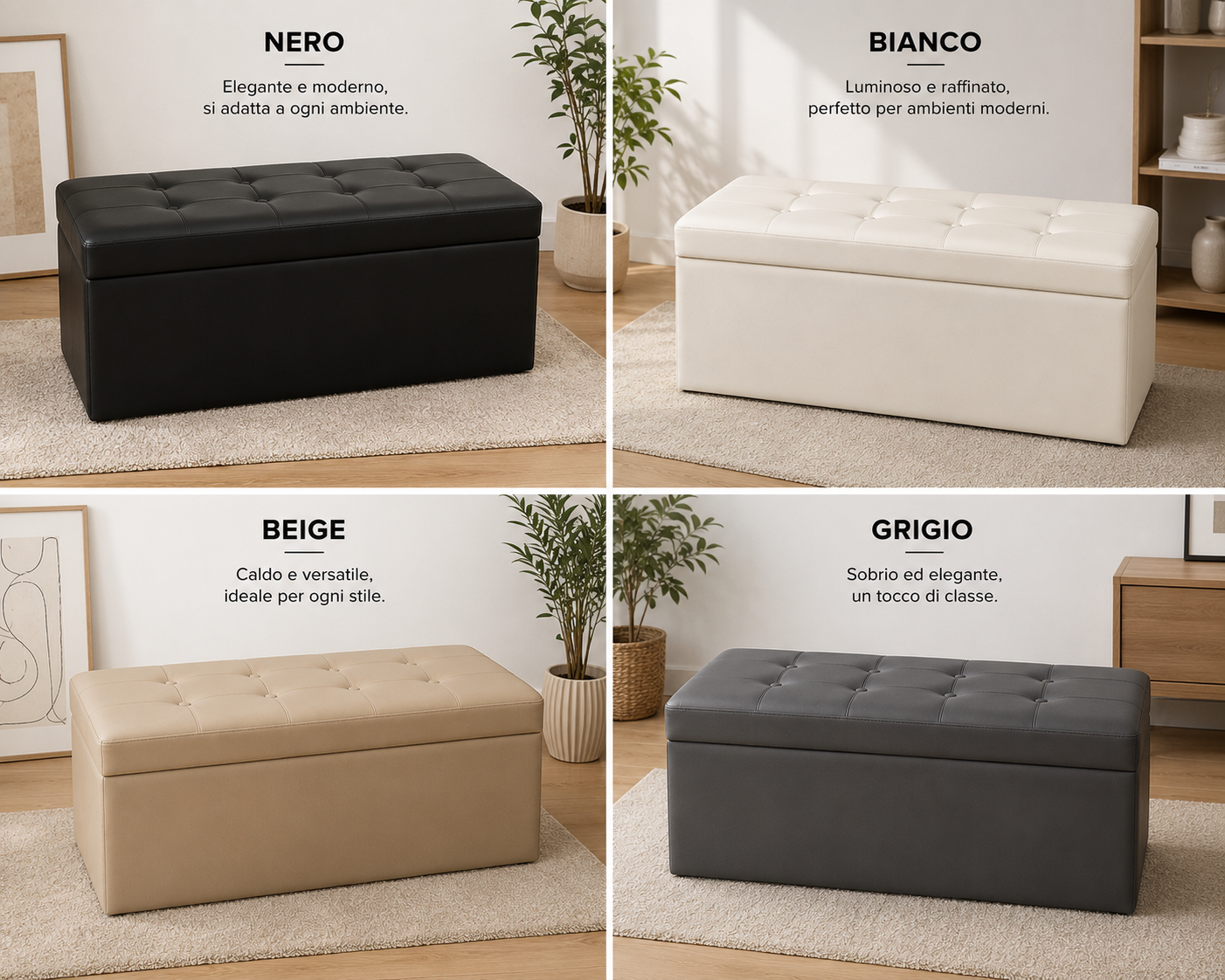 Panca Contenitore 76x38x38 cm con Bottoni – Cassapanca Salvaspazio in Ecopelle