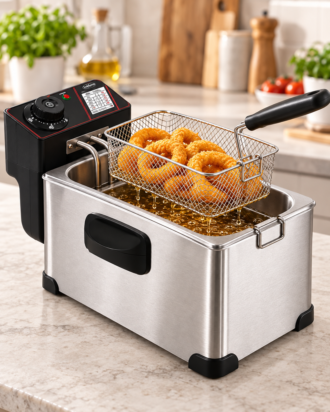 Friggitrice Elettrica Bavaria Fast Fry Pro 3,5 L, 2000 W in Acciaio Inox con Cestello e Termostato Regolabile