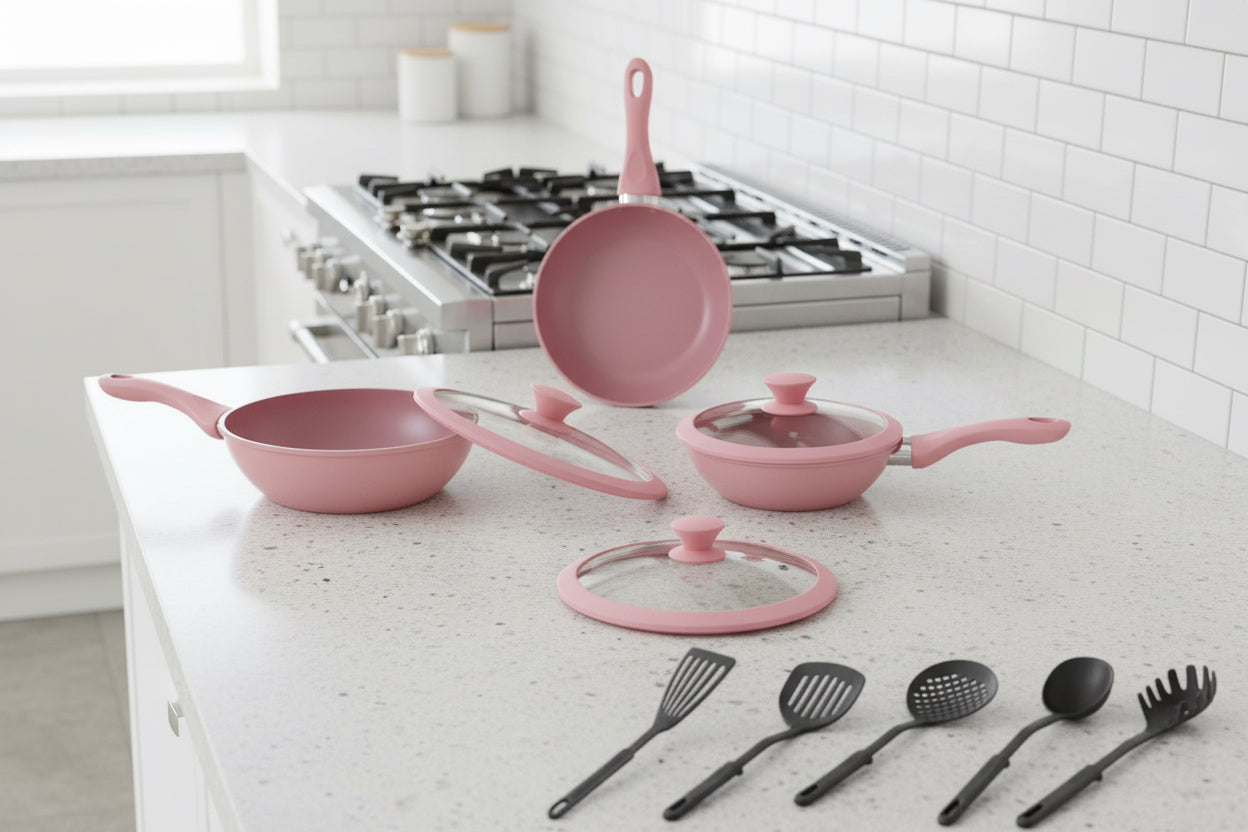 Bavaria Set di Padelle ALTO in Pietra Lavica con Coperchio Padella Antiaderente MAXI MISURE doppie Nero 20cm 24cm 28cm per Cucine a Gas e Induzione