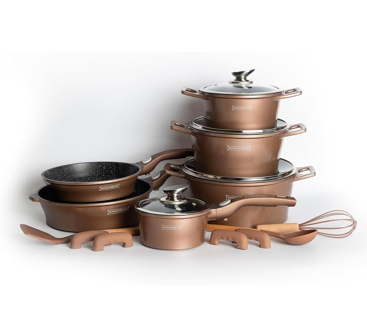 Set di utensili da cucina in alluminio pressofuso, 14 pezzi, rivestimento in marmo