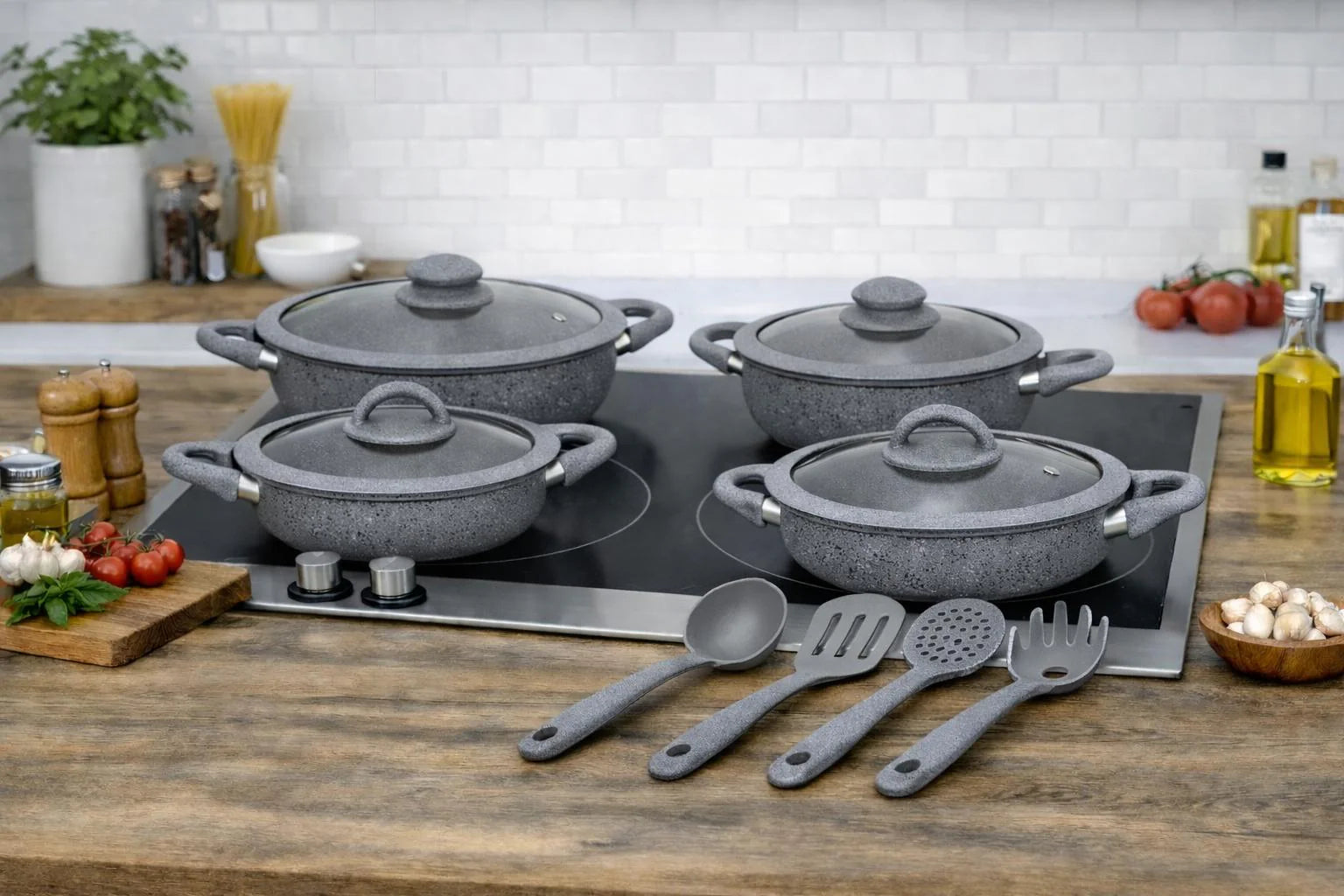BAVARIA SET TEGAMI 13PZ GRIGIO 20/24/28/32CM INDUZIONE E SU TUTTI I TIPI DI COTTURA