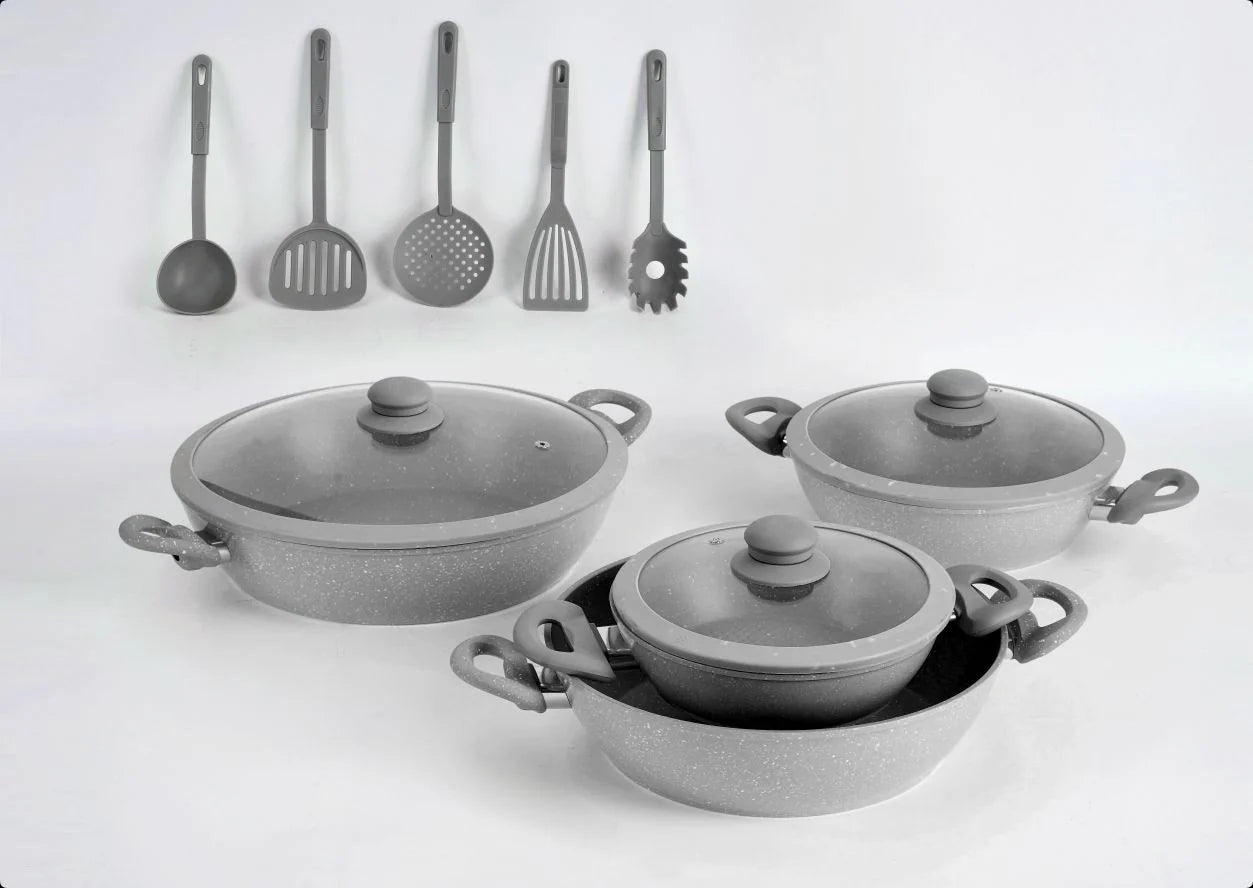 BAVARIA SET TEGAMI 13PZ GRIGIO 20/24/28/32CM INDUZIONE E SU TUTTI I TIPI DI COTTURA