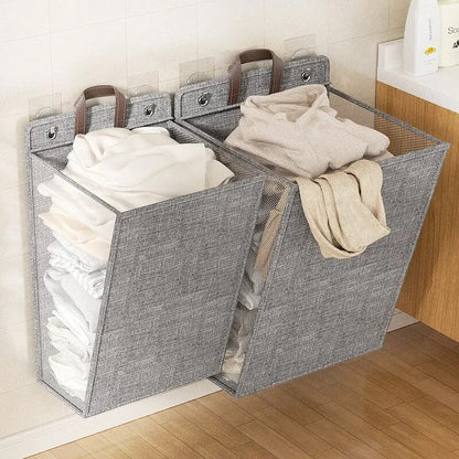 Foldable Adhesive Laundry Basket, Multifunctional Mesh Hook Clothes Organizer for Wall Hanging without Drilling