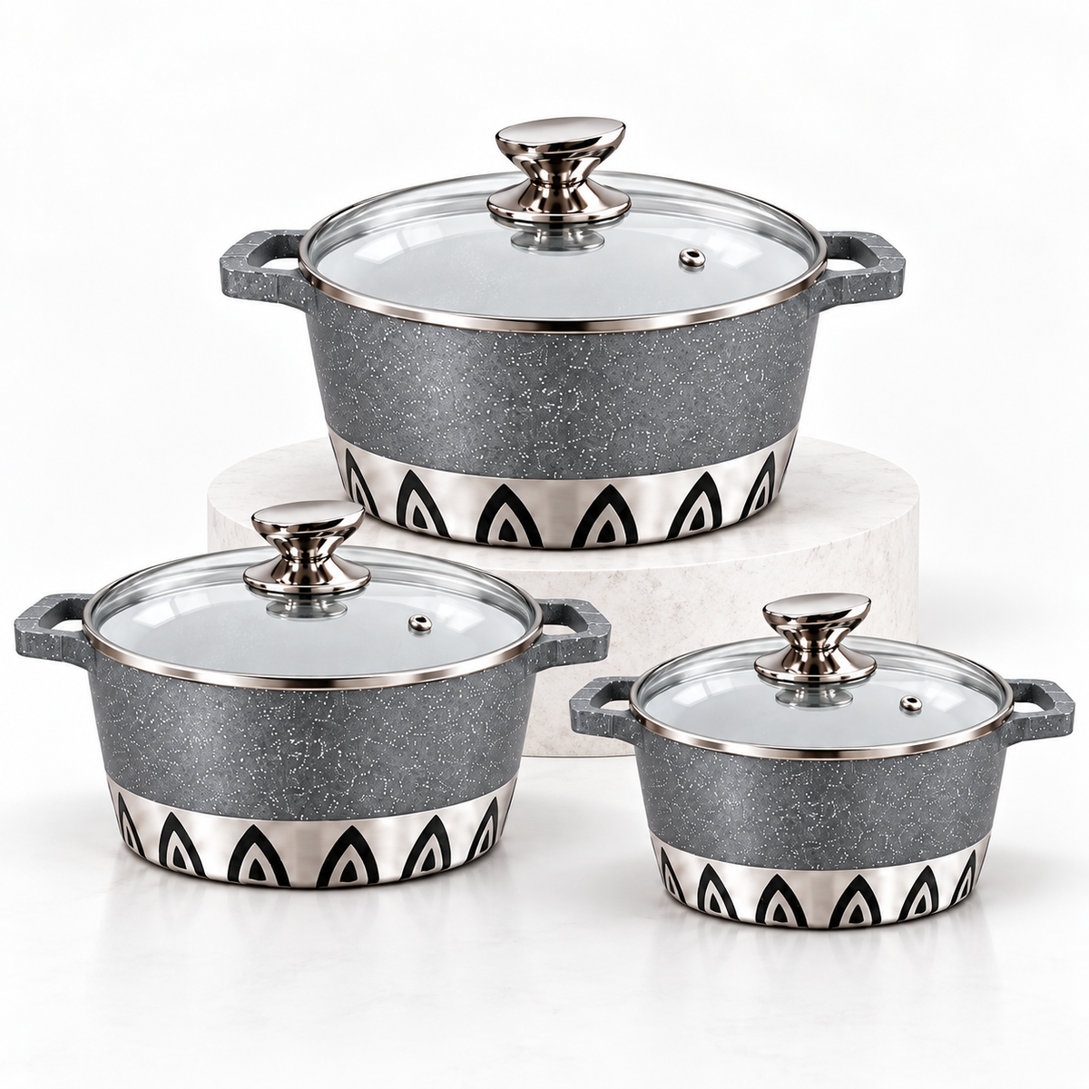 Set 3 Casseruole Bavaria Inca Deluxe 20/24/28 cm con Coperchi in Vetro – Antiaderenti, per Tutti i Piani di Cottura, Inclusa Induzione