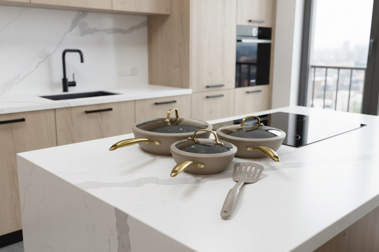 Bavaria Set di Padelle ALTO in Pietra Lavica con Coperchio Padella Antiaderente MAXI MISURE doppie Nero 20cm 24cm 28cm per Cucine a Gas e Induzione