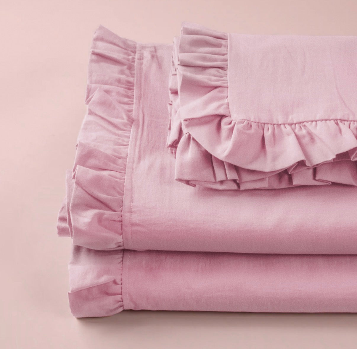 Completo per Letto Matrimoniale con Volant Due Lenzuola e Due Federe con Rouche Tanti colori