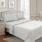 Completo per Letto Matrimoniale con Volant Due Lenzuola e Due Federe con Rouche Tanti colori