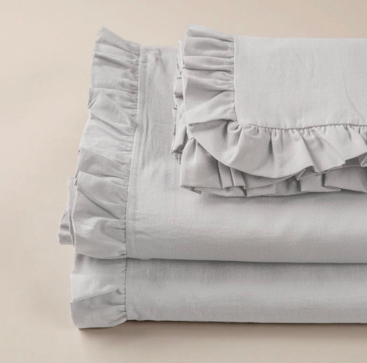 Completo per Letto Matrimoniale con Volant Due Lenzuola e Due Federe con Rouche Tanti colori